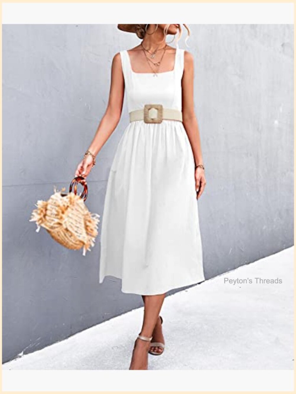 Women's Square Collar Casual Dress Sleeveless Pleated A-Line Backless Midi - Picture 5 of 6